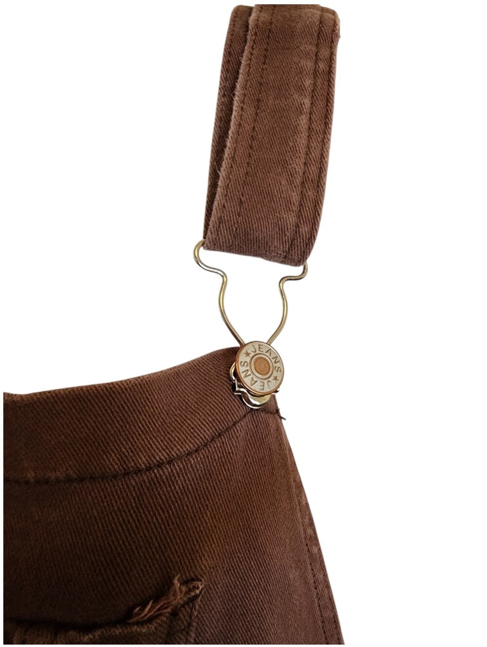 Overall brown denim shorts distressed casual adjustable straps, pockets, fun! - Picture 8 of 14